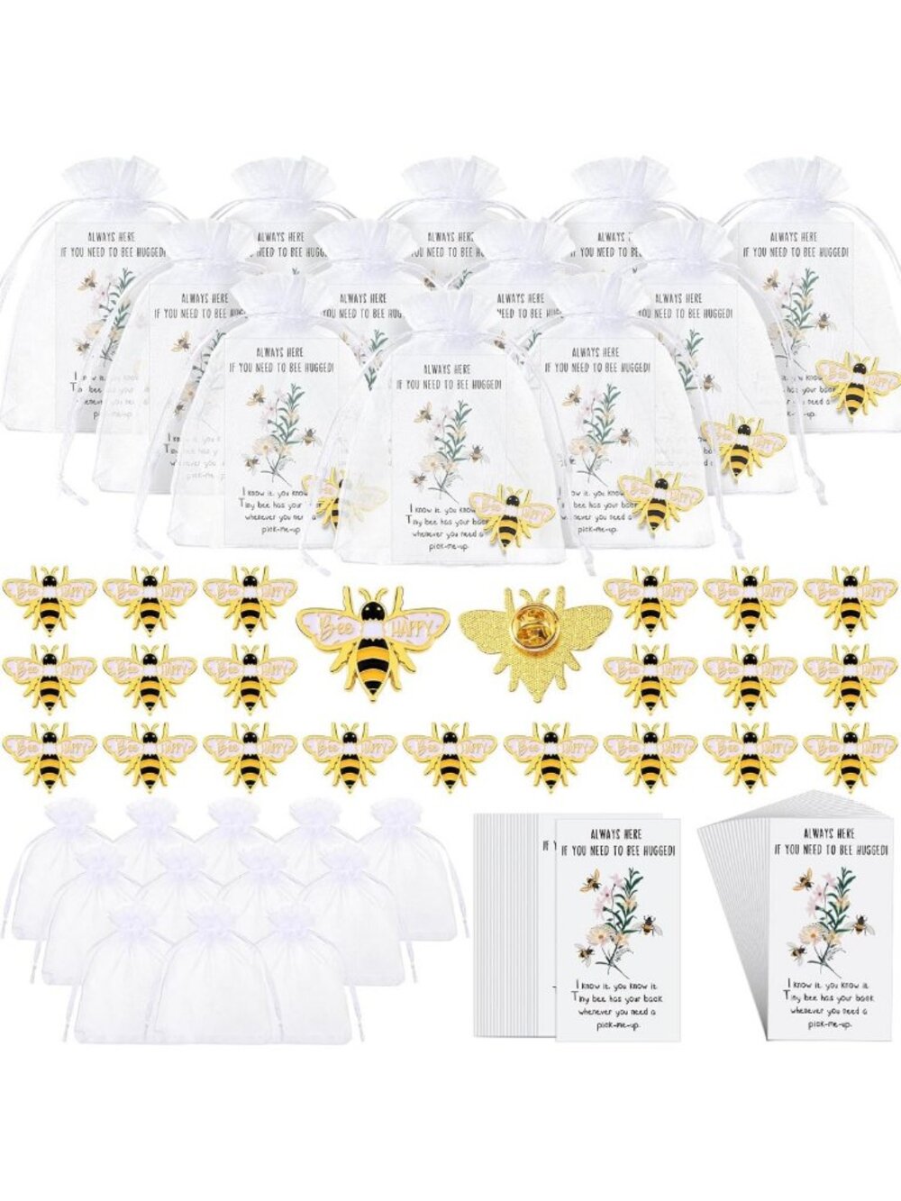 Cute Honey Bee Lapel Pins - 100 Sets Bulk Badge Pins for Fall Party Favors
